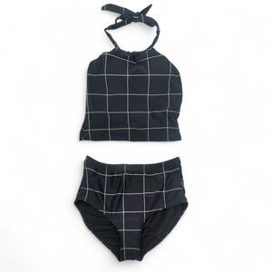 NWT Janela Bay Black Windowpane Halter Tankini Size Medium Modest Swimsuit Set